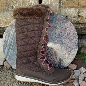 LIKE NEW Salomon Hime high brown quilted faux fur lined laceup winter snow boots
